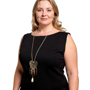 Collar largo Corazón Pendant perlas y cristal plata 10µ