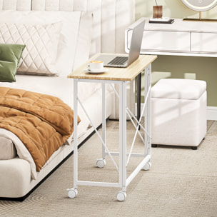 Bureau pliable à roulettes dim. 80x40cm acier blanc effet chêne clair