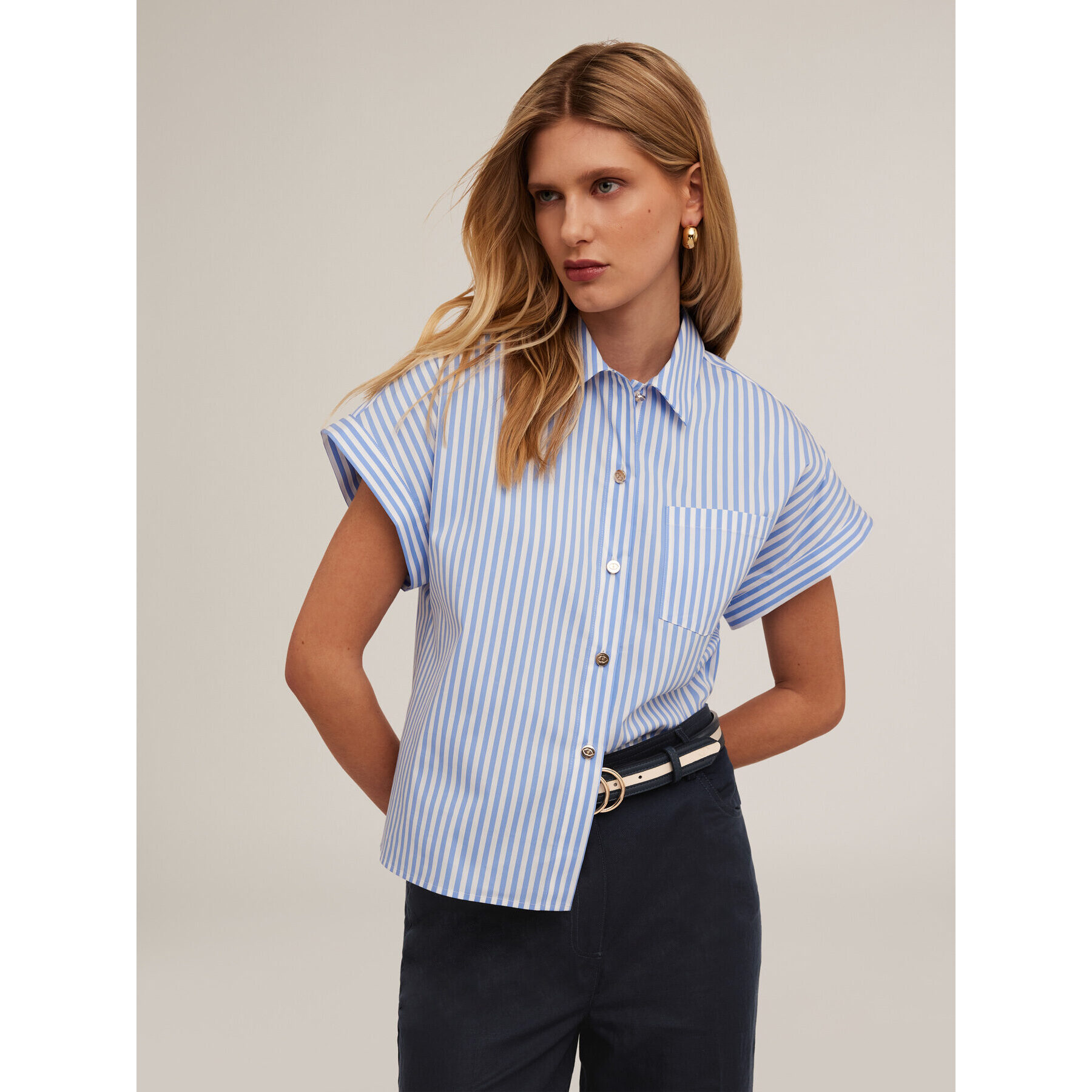 Motivi - Camisa kimono de algodón a rayas - Light - blue