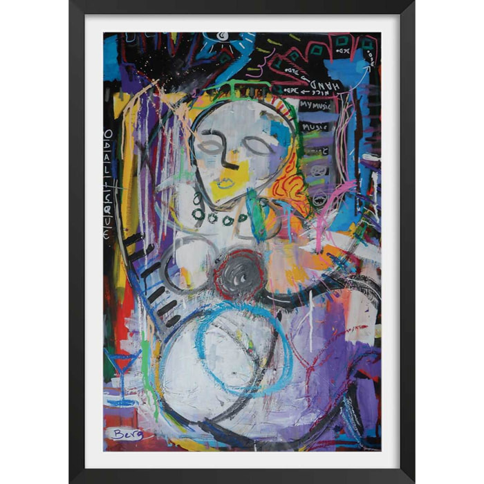 Affiche abstraite odalisque Affiche + cadre en bois - Noir