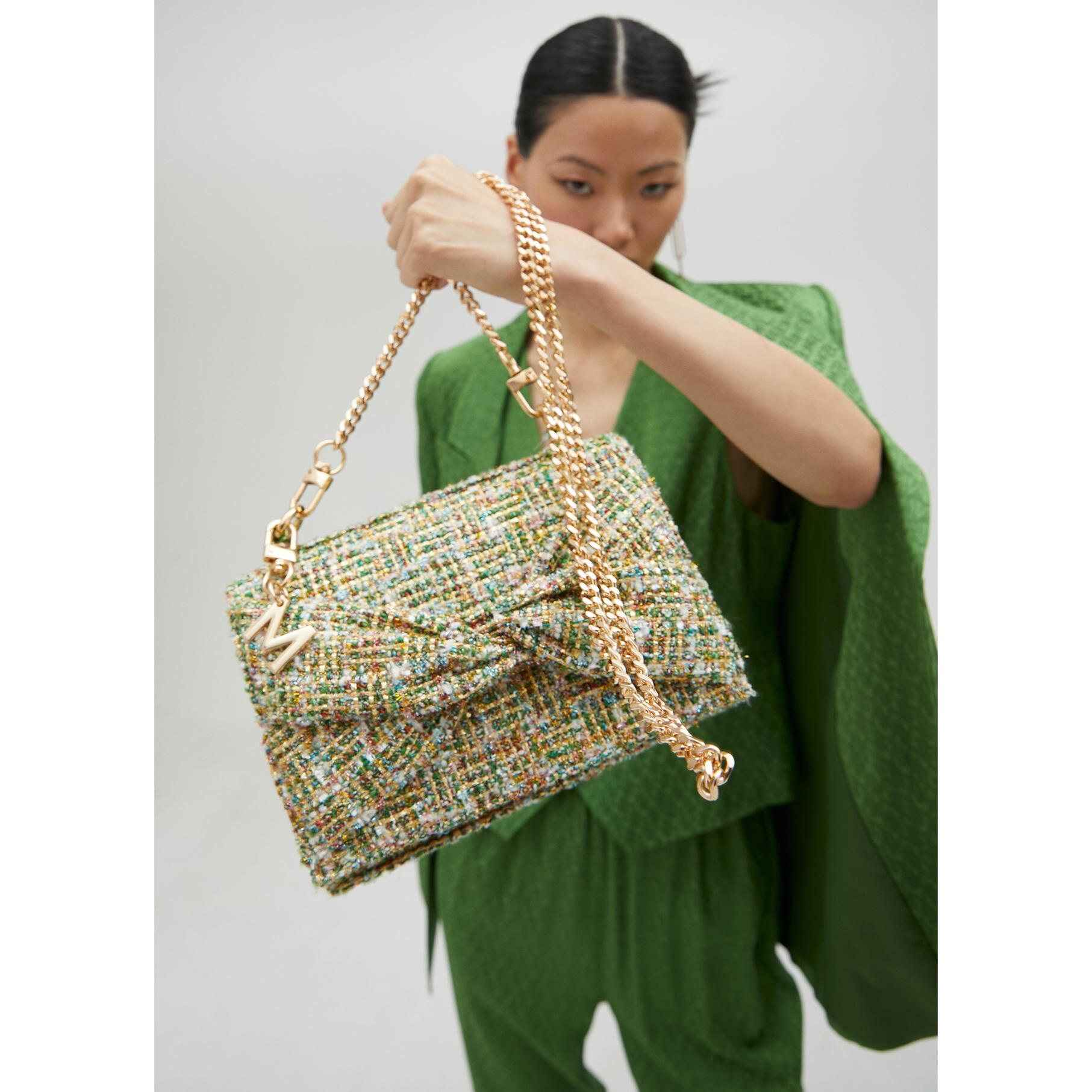 Borsa a tracolla con patta in tweed