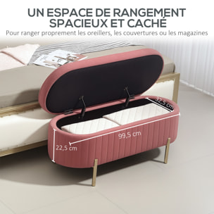 Banquette coffre 2 en 1 design ovale dim. 108x44x43cm velours rose poudré