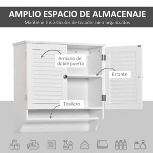 Armario Baño de Pared con 2 Puertas de Persiana Estante Interior y Barra de Toallero Mueble Auxiliar Suspendido Moderno Multiusos para Cocina 60x23x60 cm Blanco