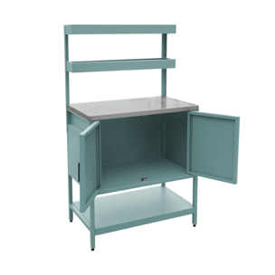 Cuisine d'extérieure en acier bleu gris avec 2 étagères suspendues et 2 portes L80cm