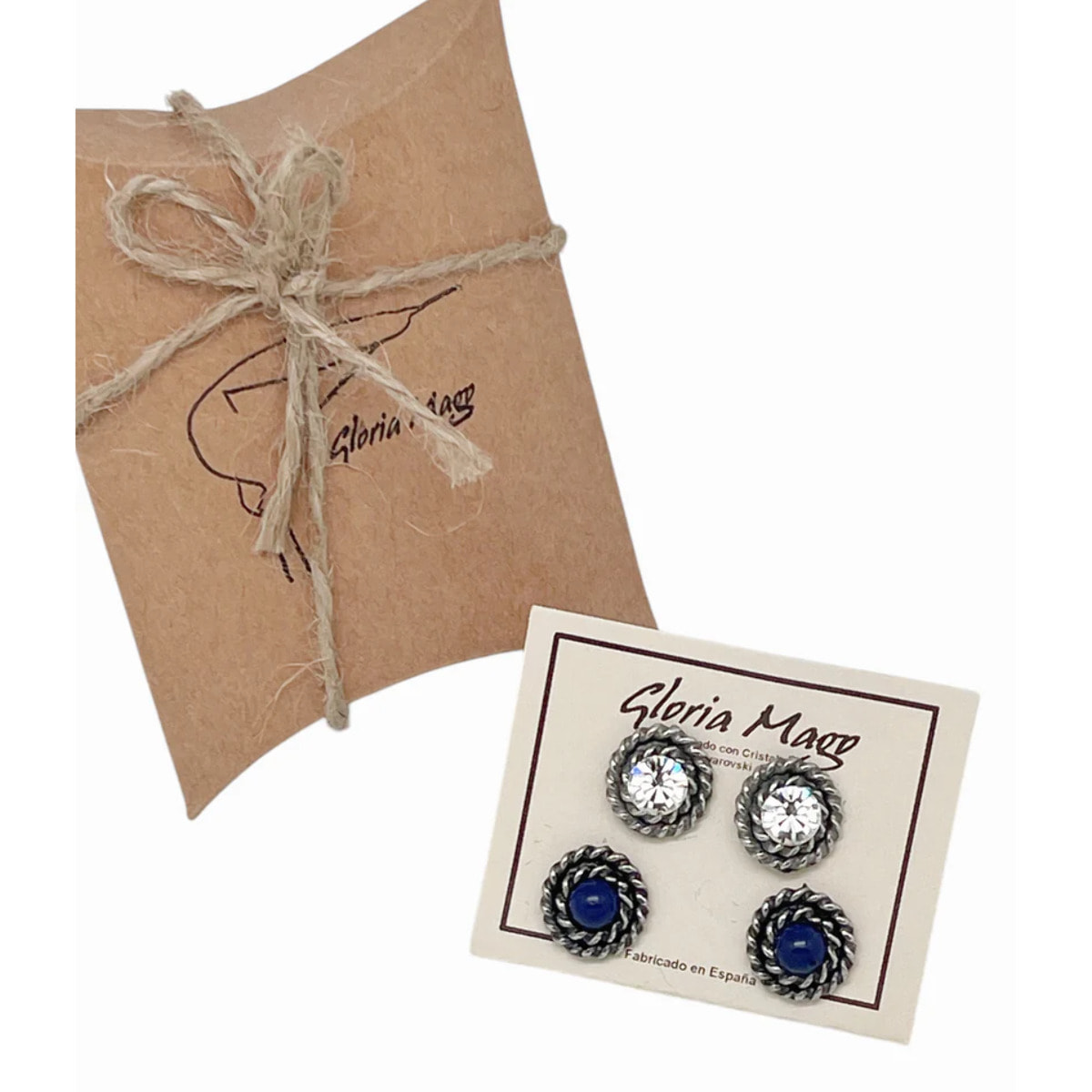 Pack de pendientes redondo filiigrana Sw cristal y Piedra azul_lapislazuli plata 10µ