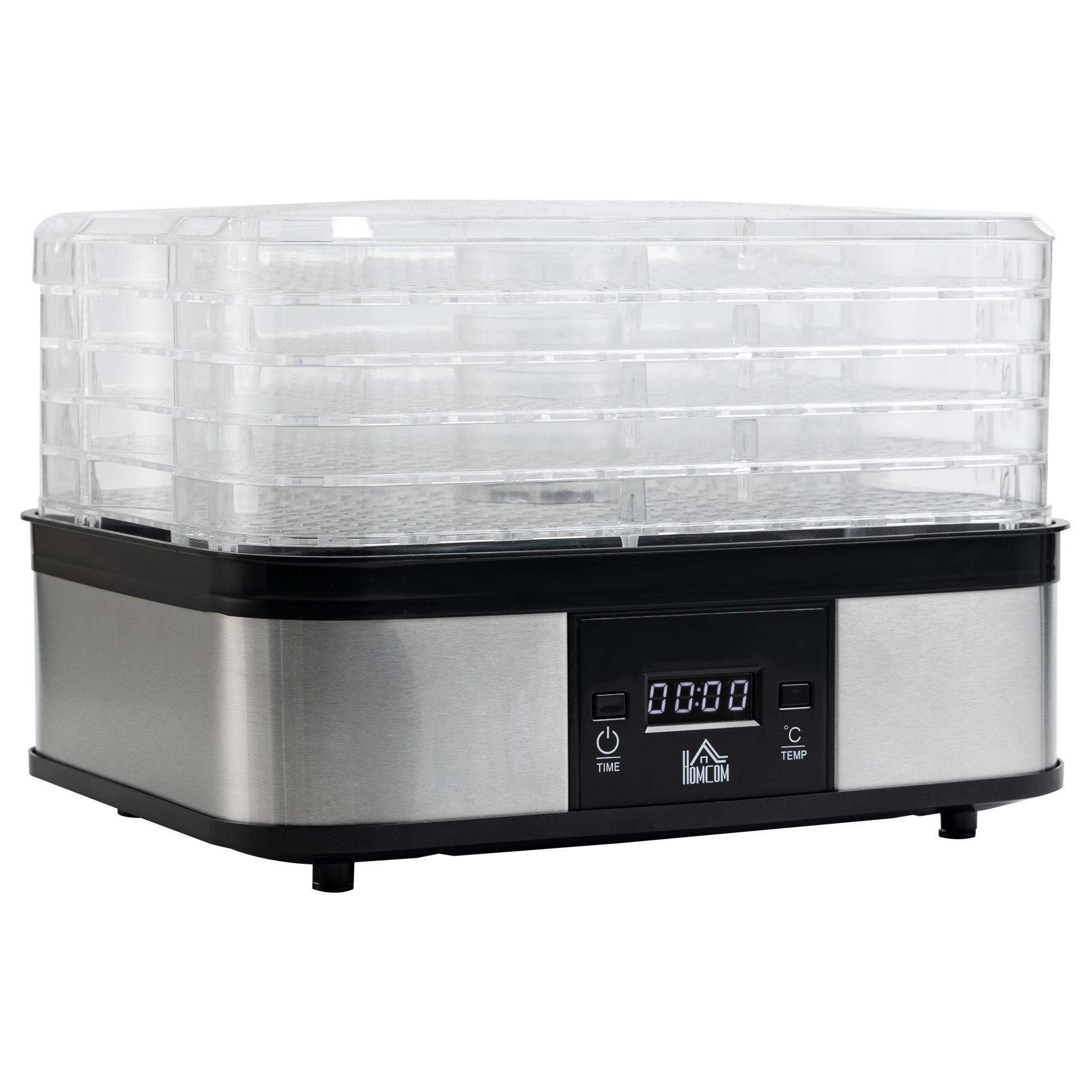 Déshydrateur alimentaire avec 5 plateaux - Deshydrateur 245W - timer 48H - air 360° - température réglable 40-70°C - acier inox. PP noir