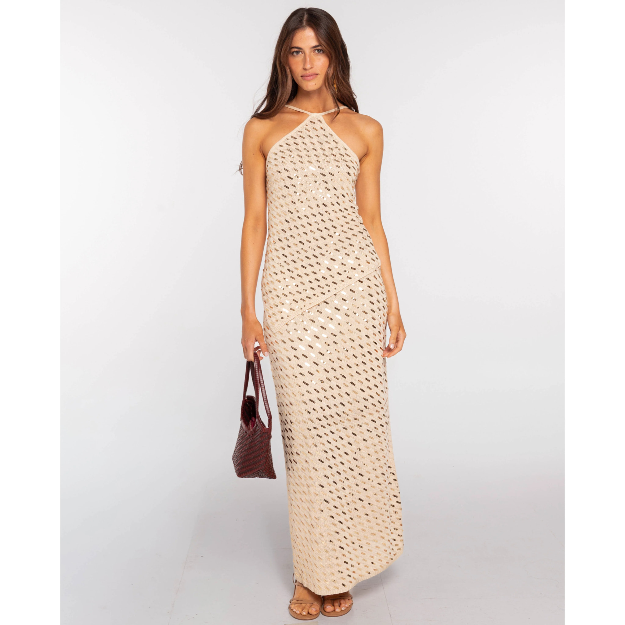 Falda midi de punto con lentejuelas