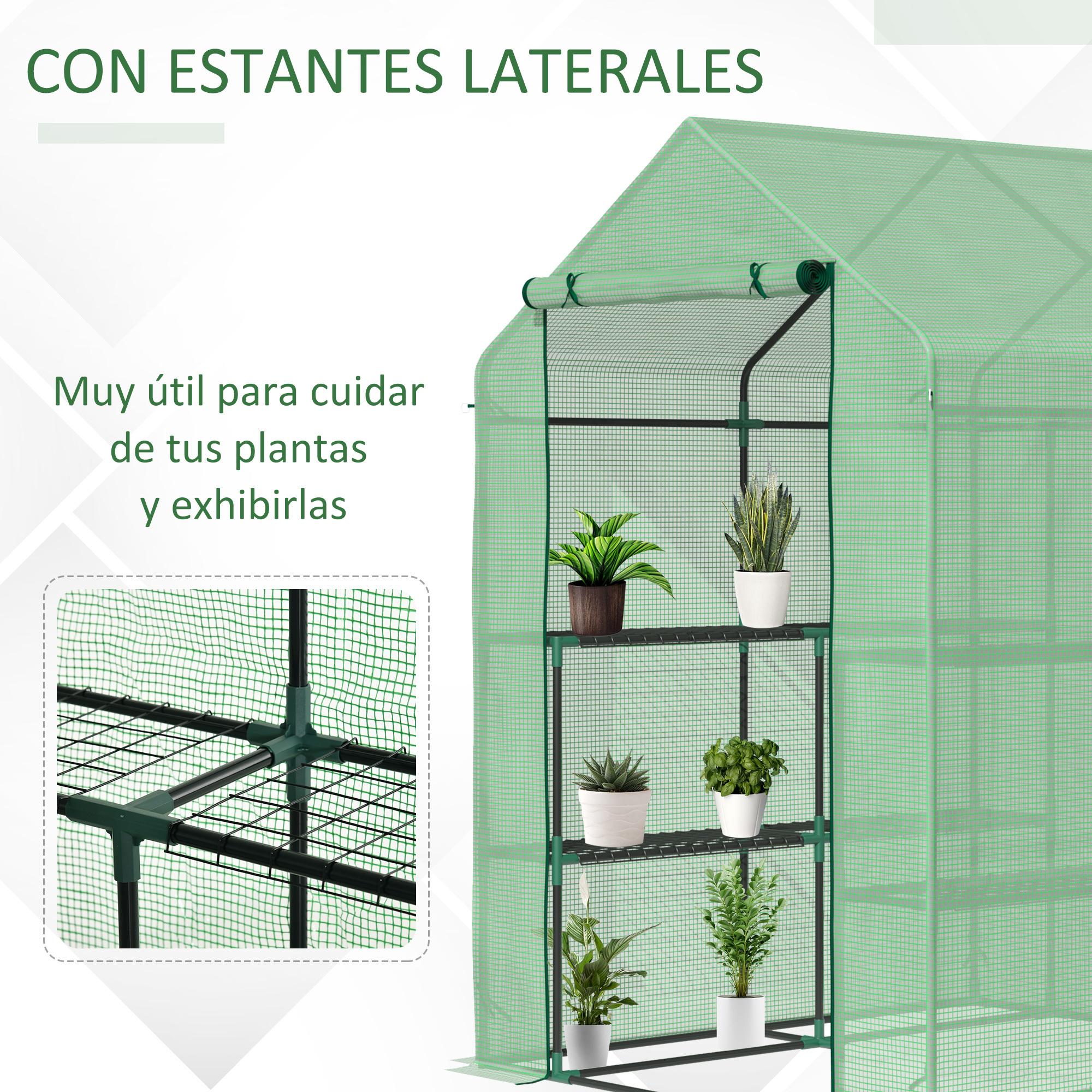 Outsunny Invernadero de Jardín con 2 Niveles 4 Estantes Cultivos Plantas Macetas