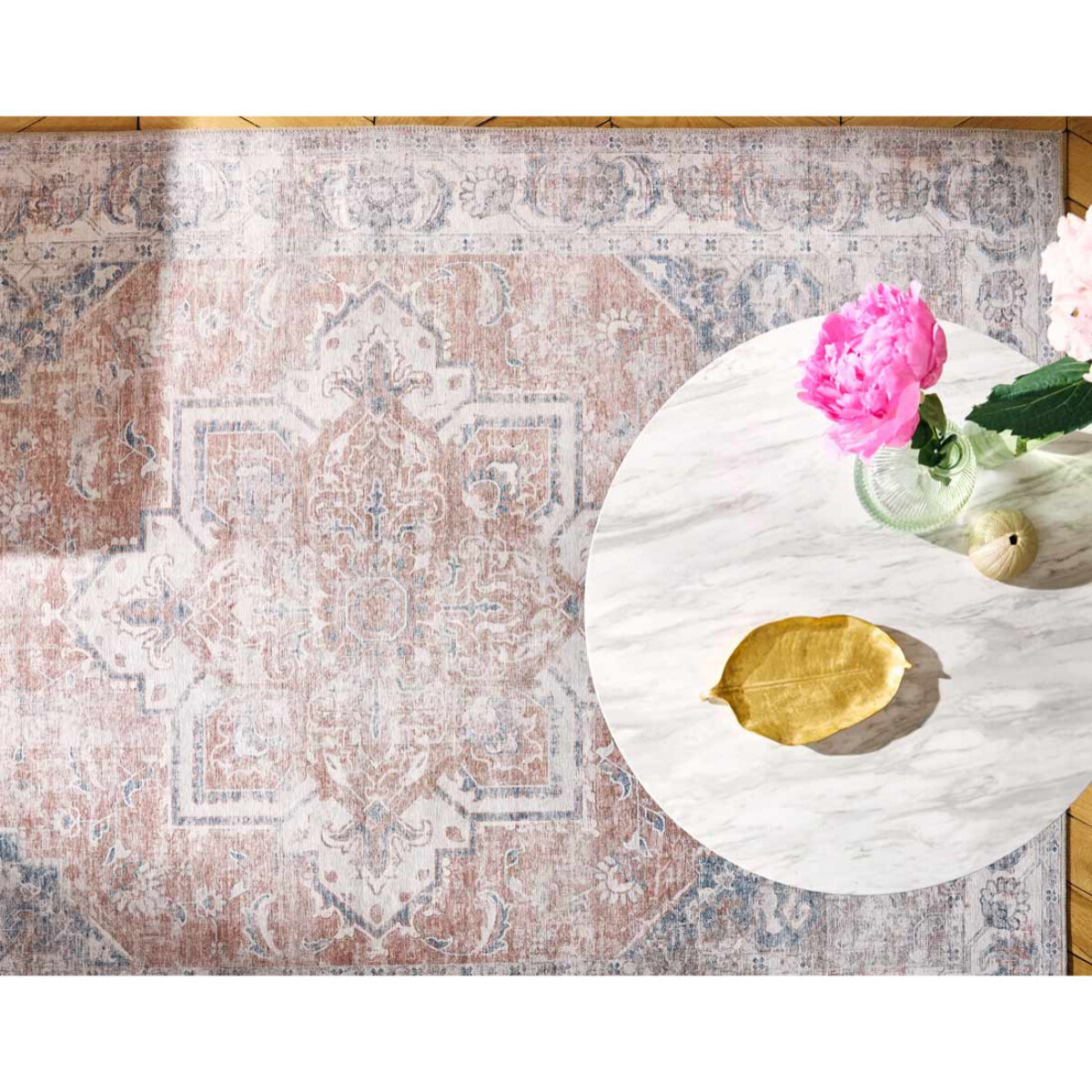 Valverde - table basse ronde - effet marbre - doré - 70 cm - Blanc / Doré