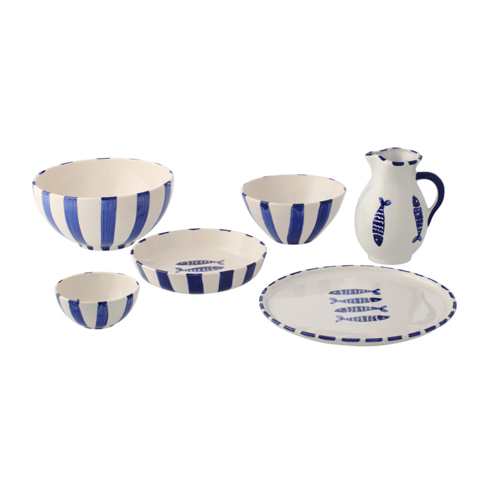 J-Line Bol Poisson Ligné - céramique - bleu foncé - large