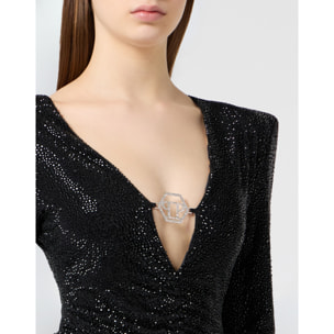 PHILIPP PLEIN Long Sleeve Mini Dress All-Over Strass