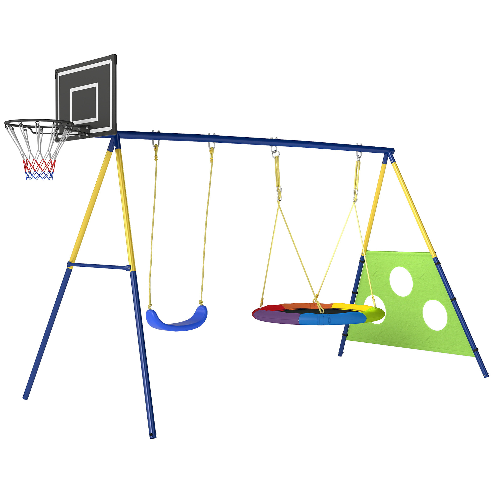 Balançoire portique enfant 4 en 1 acier jaune bleu