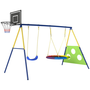 Balançoire portique enfant 4 en 1 acier jaune bleu