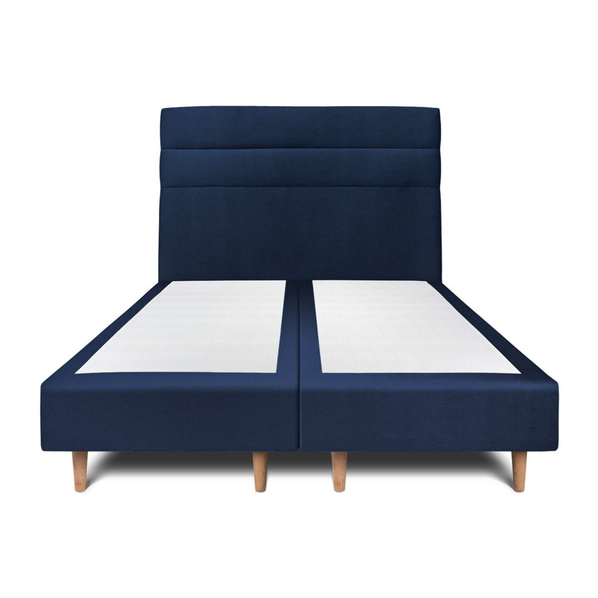 Lit avec tête de lit bandes horizontales velours et sommier tapissier Ep20