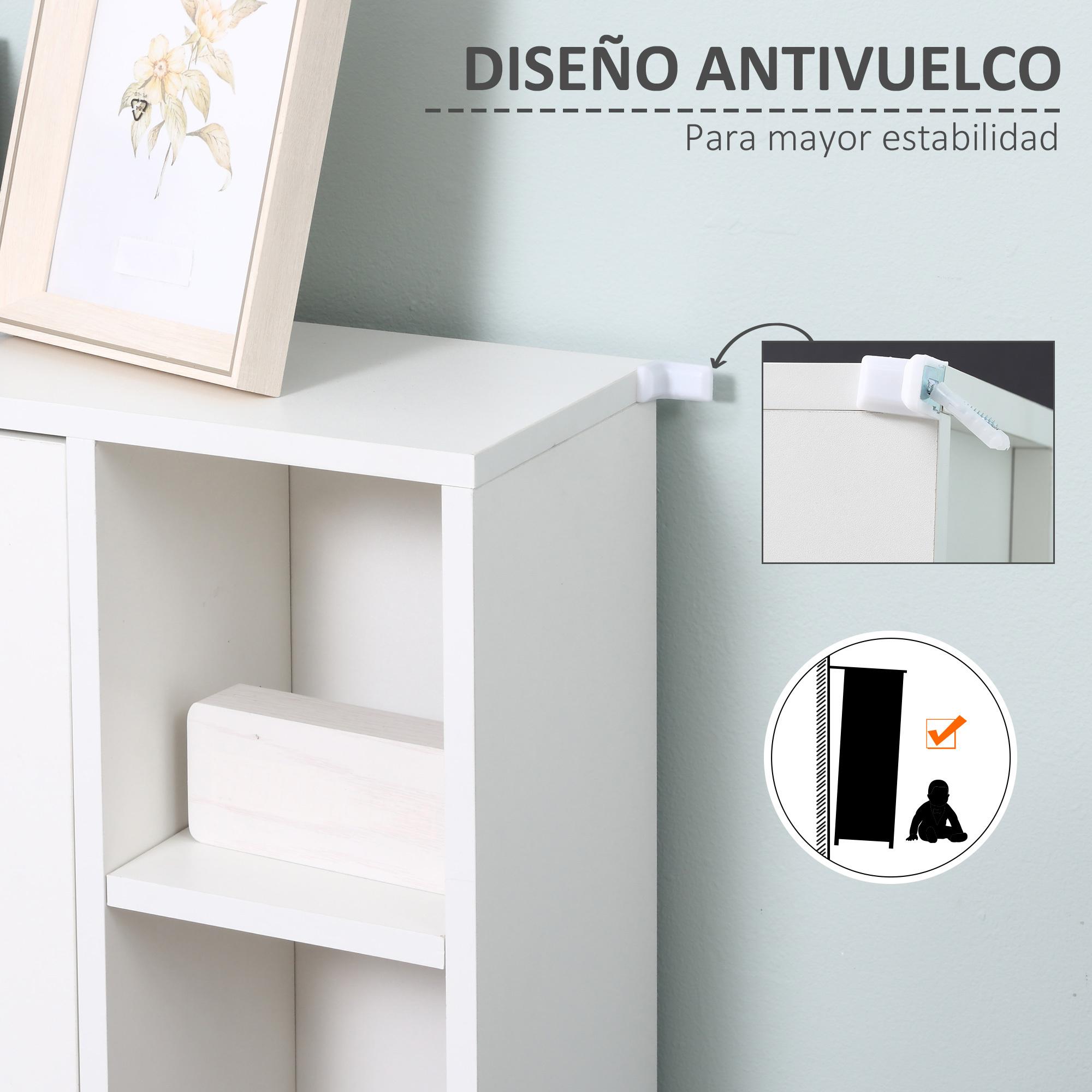 kleankin Armario de Suelo para Baño de Madera con 8 Compartimentos Abiertos y 1 Puerta con Estantes Ajustables Mueble Auxiliar Multiusos para Cocina Salón 71x22x100 cm Blanco