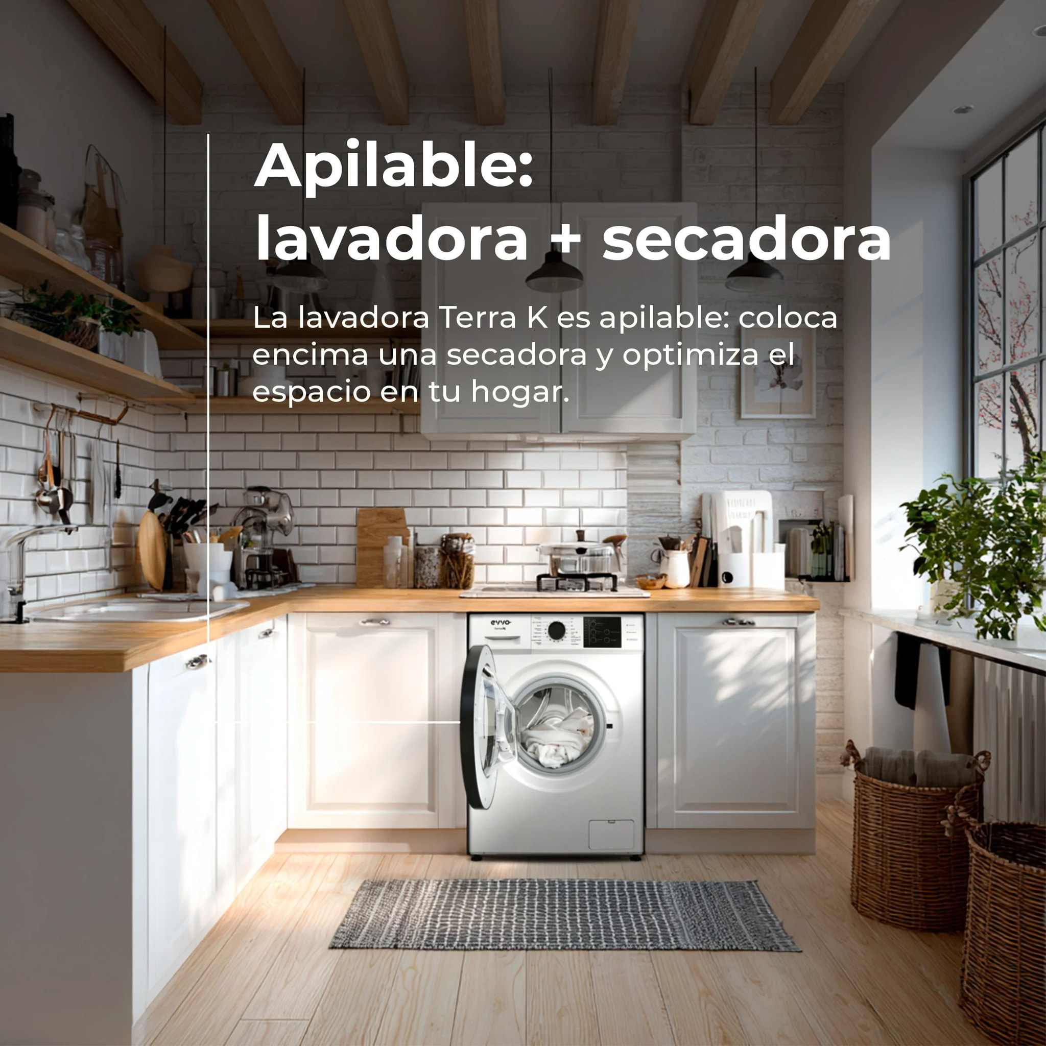 EVVO Lavadora 6 kg Terra K6, 1000 rpm, Clase A, 15 programas, vapor Steam Wash, lavado rápido 15', inicio diferido, blanca
