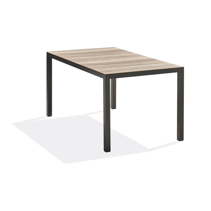 BOSTON - Table de jardin en alu anthracite plateau en polywood imitation bois