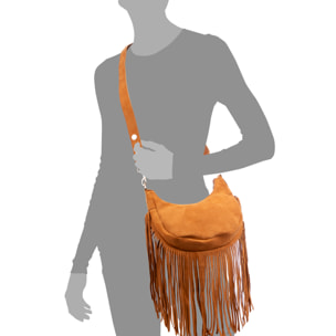 Ateleta borsa a tracolla in vera pelle scamosciata, con frange.