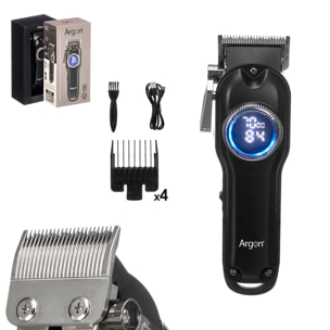 Macchina per capelli con schermo LCD e batteria ricaricabile da 2000mAh. Include 4 pettini (3-6-10-13mm).