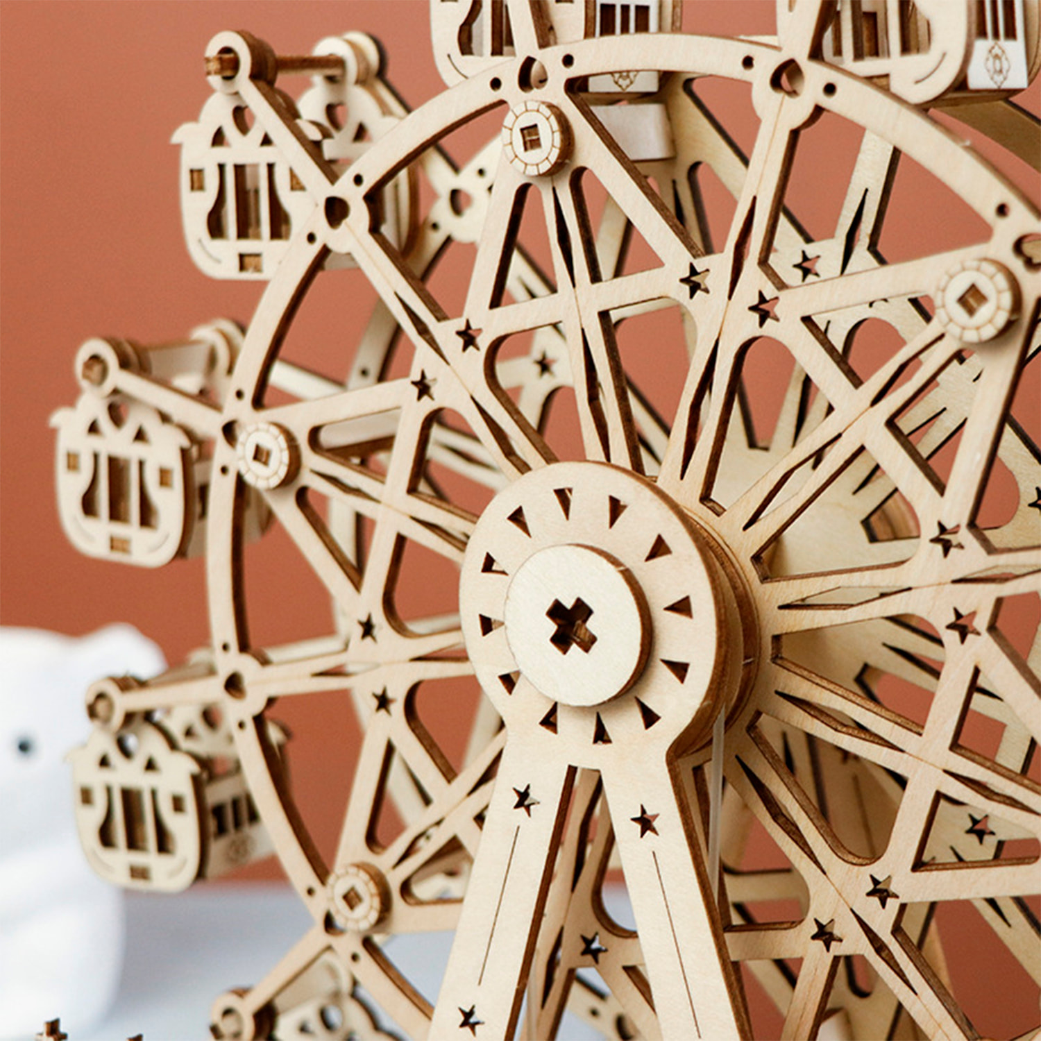 Modello in Legno 3D, design di Ruota Panoramica con movimento meccanico, musica e luci. 133 pezzi.