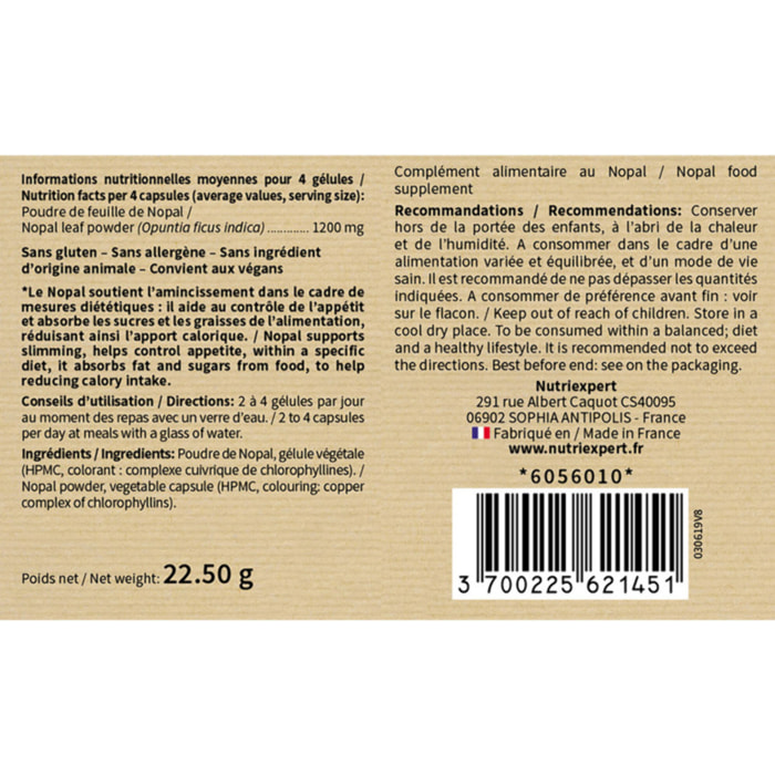 NUTRI EXPERT - Nopal - Capte les graisses et sucres- Favorise la satiété - Réduit appétit et apport calorique des repas - 100% extraits d'origine naturelle - Convient aux végans - Lot de 2 produits