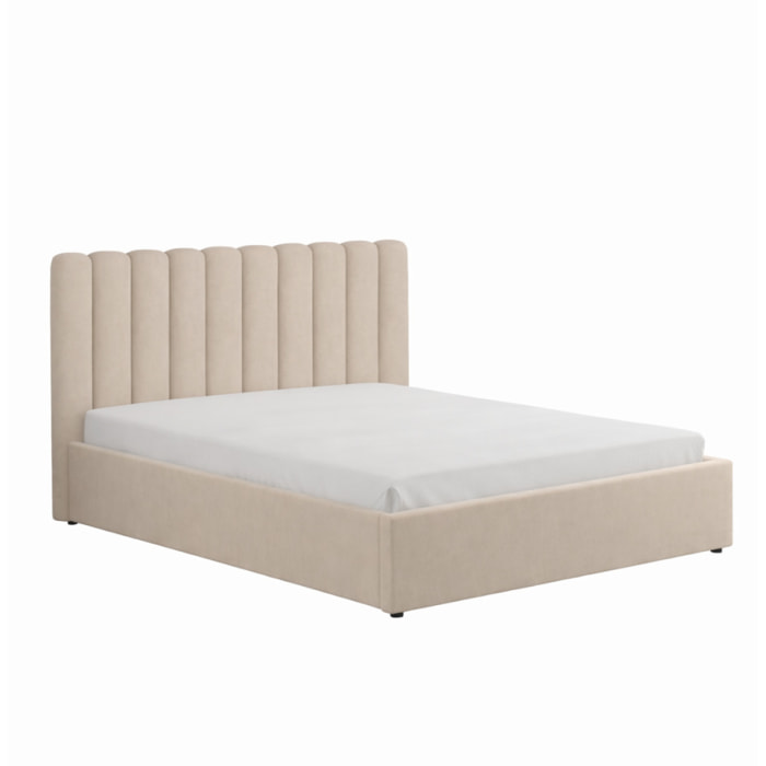 LEANA Lit avec coffre de rangement 160x200cm velours beige