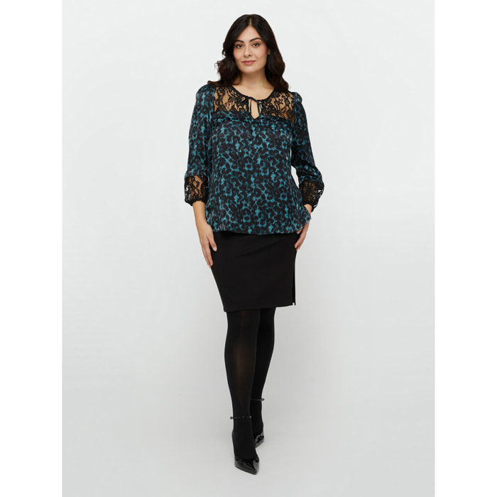 Fiorella Rubino - Blusa animal print con encaje - Negro