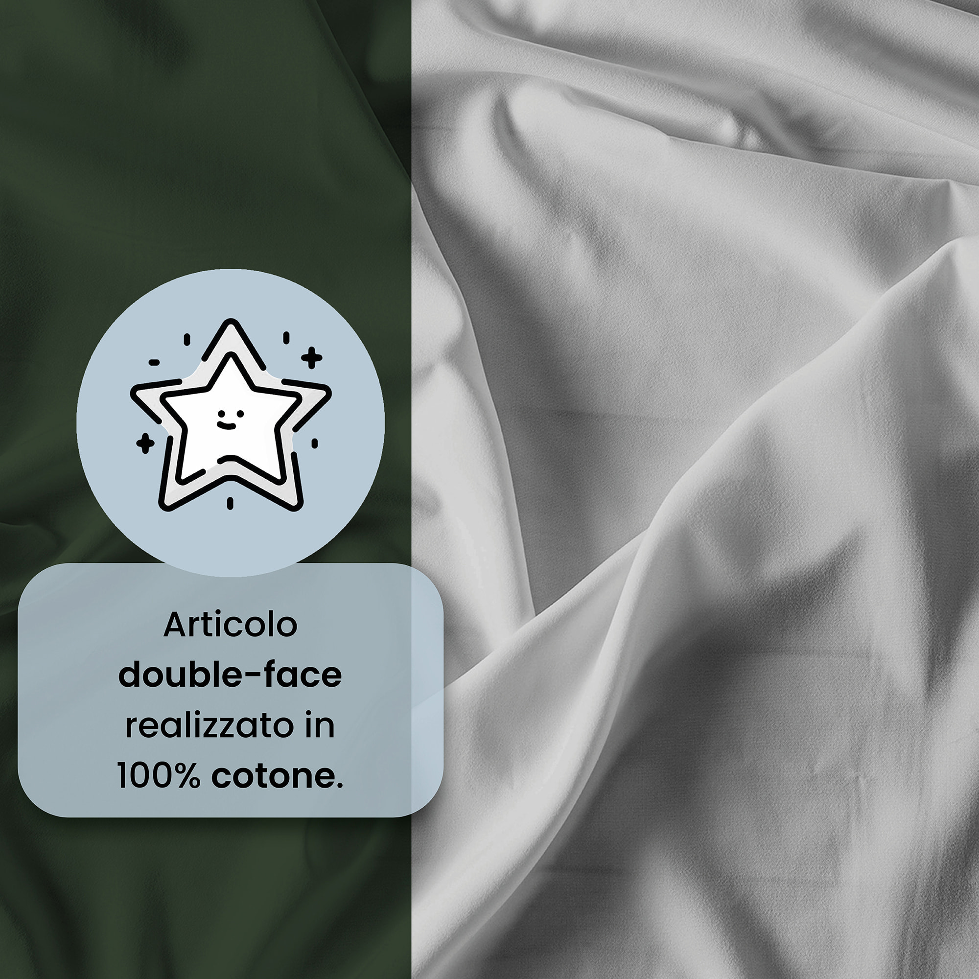 COMPLETO LETTO NATURAL COLOR, 100% Cotone, Made in Italy - VERDE OLIVA/GRIGIO CHIARO