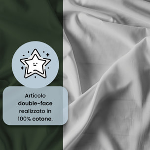 COMPLETO LETTO NATURAL COLOR, 100% Cotone, Made in Italy - VERDE OLIVA/GRIGIO CHIARO