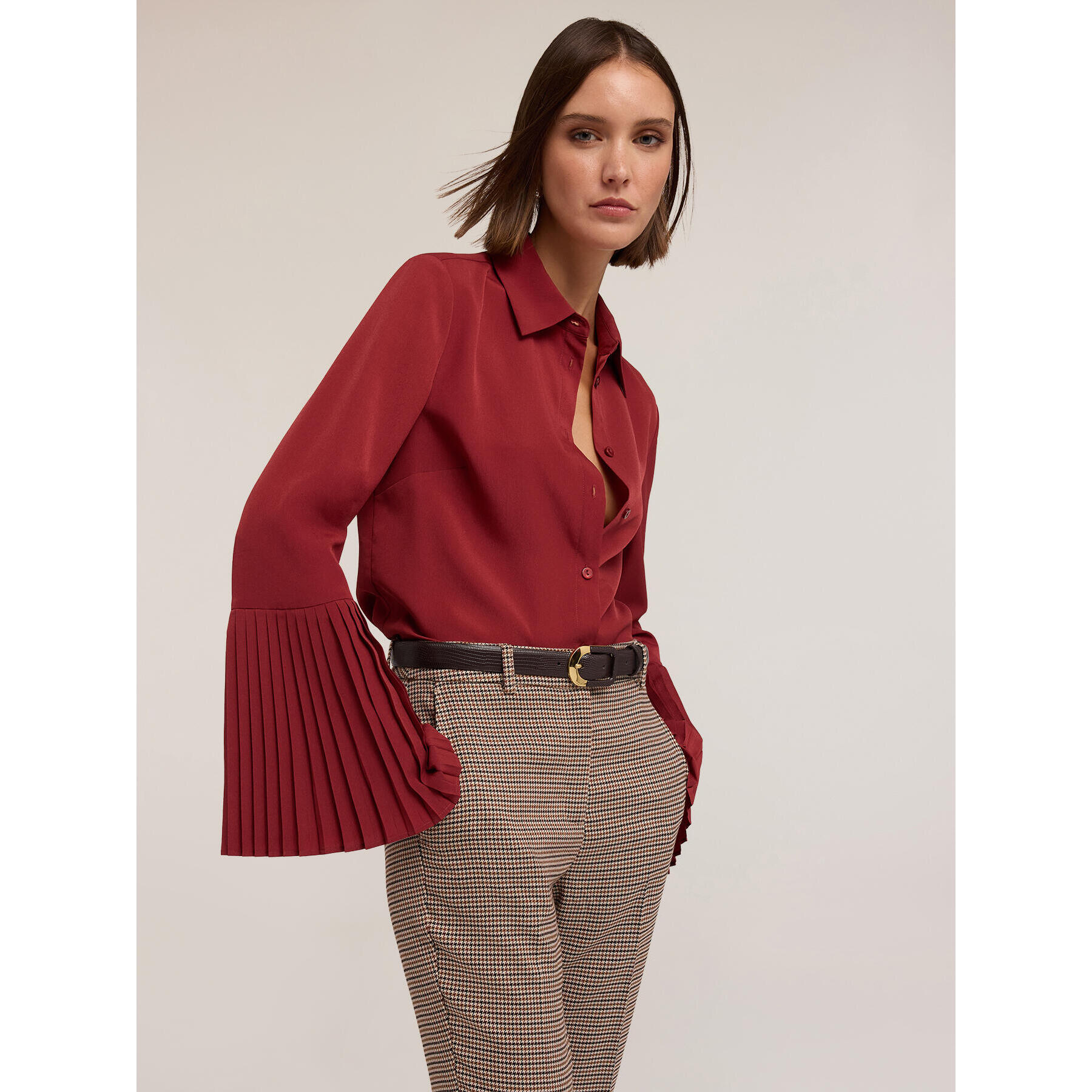 Motivi - Camisa con mangas plisadas - Burgundy