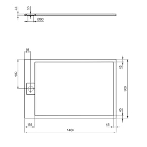 Receveur de douche antidérapant Ultra Flat S I.Life recoupable avec bonde largeur 140 x 90