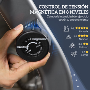 Bicicleta Estática con Respaldo, 8 Niveles Resistencia Magnética, Bicicleta Estática para Casa, con Volante, Asiento Ajustable, Monitor LCD, Pulsómetro, Soporte de Teléfono y Ruedas, Gris