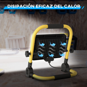 Foco LED Recargable con Cabezas y Soporte Ajustables 50 W 4250 Lúmenes IP65 6500K Foco Proyector Led Resistente a la Intemperie Portátil con Asa para Interior y Exterior Amarillo y Negro