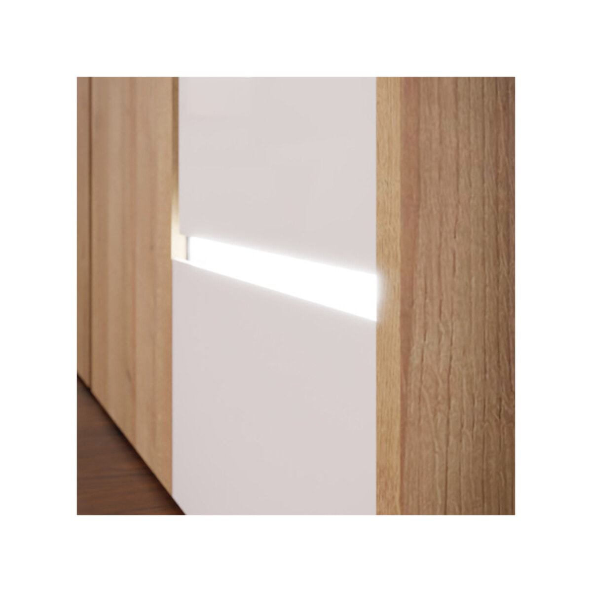 Dressing L. 204 cm en décor bois de chêne et blanc avec LED – LENYBE