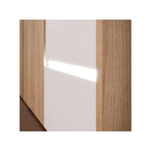 Dressing L. 204 cm en décor bois de chêne et blanc avec LED – LENYBE