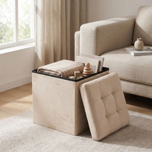 Pouf contenitore in velluto 38x38x38 cm, cubo imbottito con vano interno, seduta elegante effetto velvet trapuntato, resistente fino a 150 kg, salvaspazio ideale per camera soggiorno ingresso e cameretta