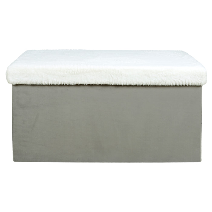 Coffre Banc Pliable Gris Imitation Fourrure Leo