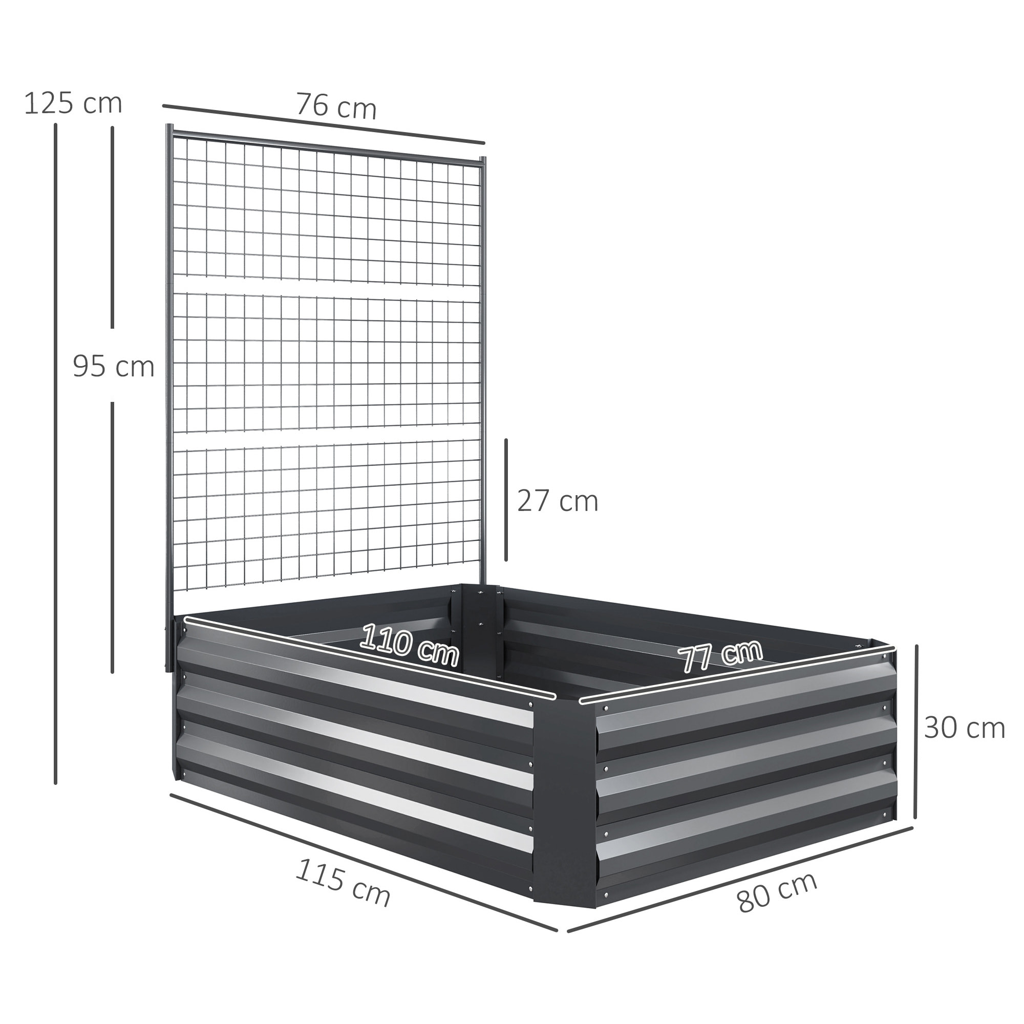 Jardinera Exterior Grande de Acero Galvanizado Jardinera de Exterior con Celosía para Plantas Trepadoras y Fondo Abierto para Patio Terraza Balcón 80x115x125 cm Gris Oscuro