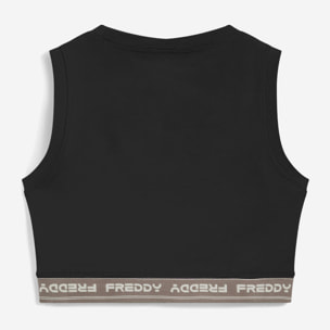 Top sportivo in heavy jersey stretch con elastico logato