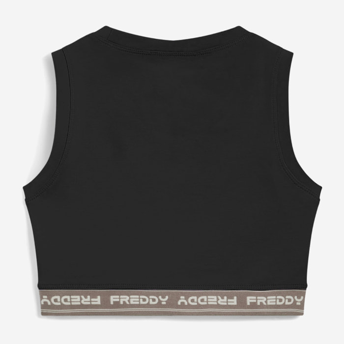 Top sportivo in heavy jersey stretch con elastico logato