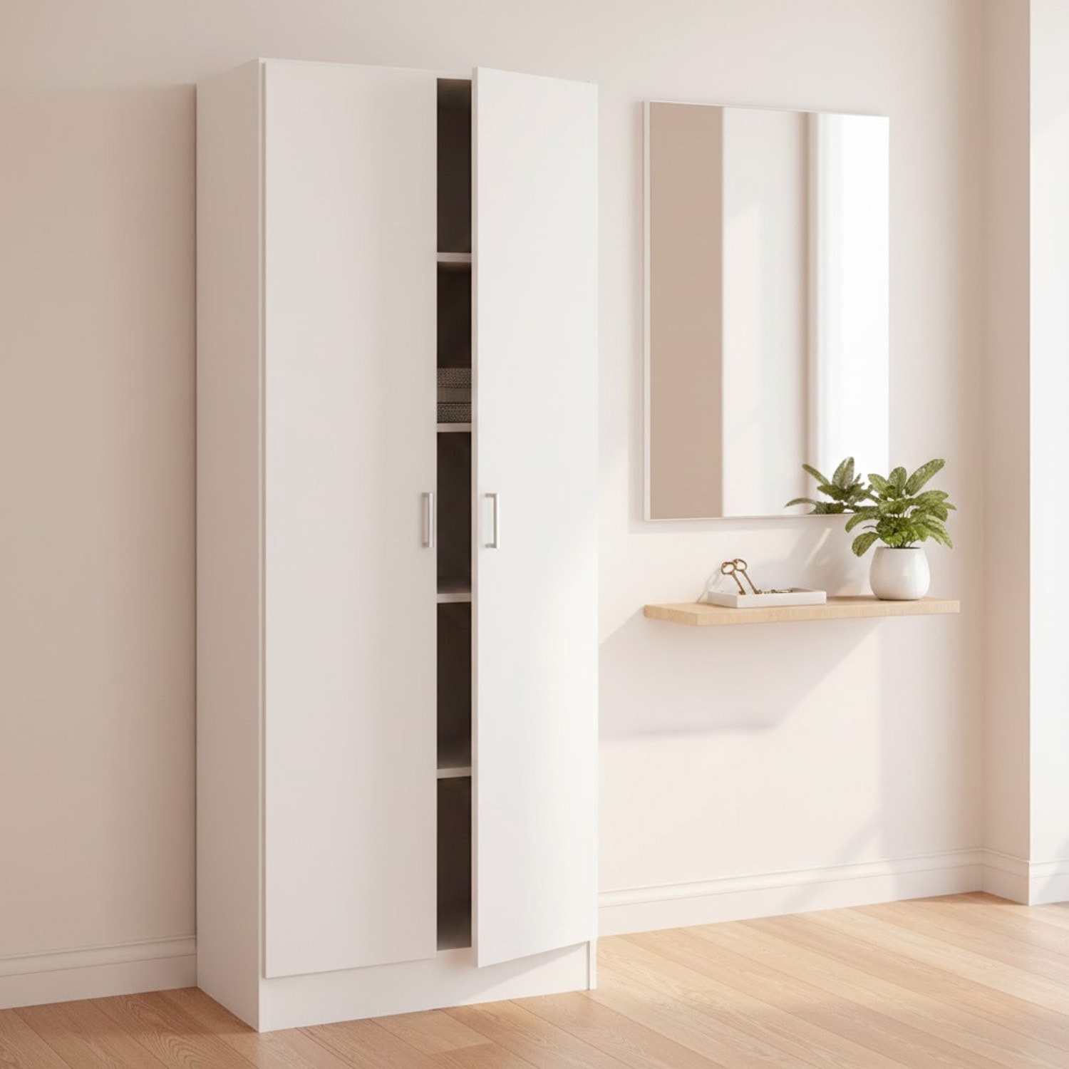 Armadio Multiuso Con 2 Ante Battenti e Ripiani Interni Armadietto Mobile Salvaspazio Per Bagno Lavanderia Ingresso 70 x 36 x 180.9 Cm Bianco