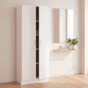 Armadio Multiuso Con 2 Ante Battenti e Ripiani Interni Armadietto Mobile Salvaspazio Per Bagno Lavanderia Ingresso 70 x 36 x 180.9 Cm Bianco