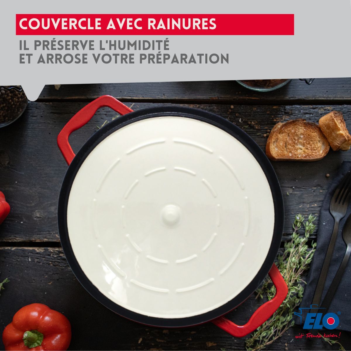 Cocotte en fonte émaillée basse 28 cm rouge cerise 3L Elo