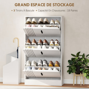 Meuble à chaussures design Urban Craft 3 portes abattantes 3 étagères poignées métal noir aspect bois blanc