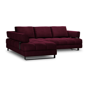 Canapé d'angle gauche convertible avec coffre de rangement "Clinton" 5 places en velours rouge foncé