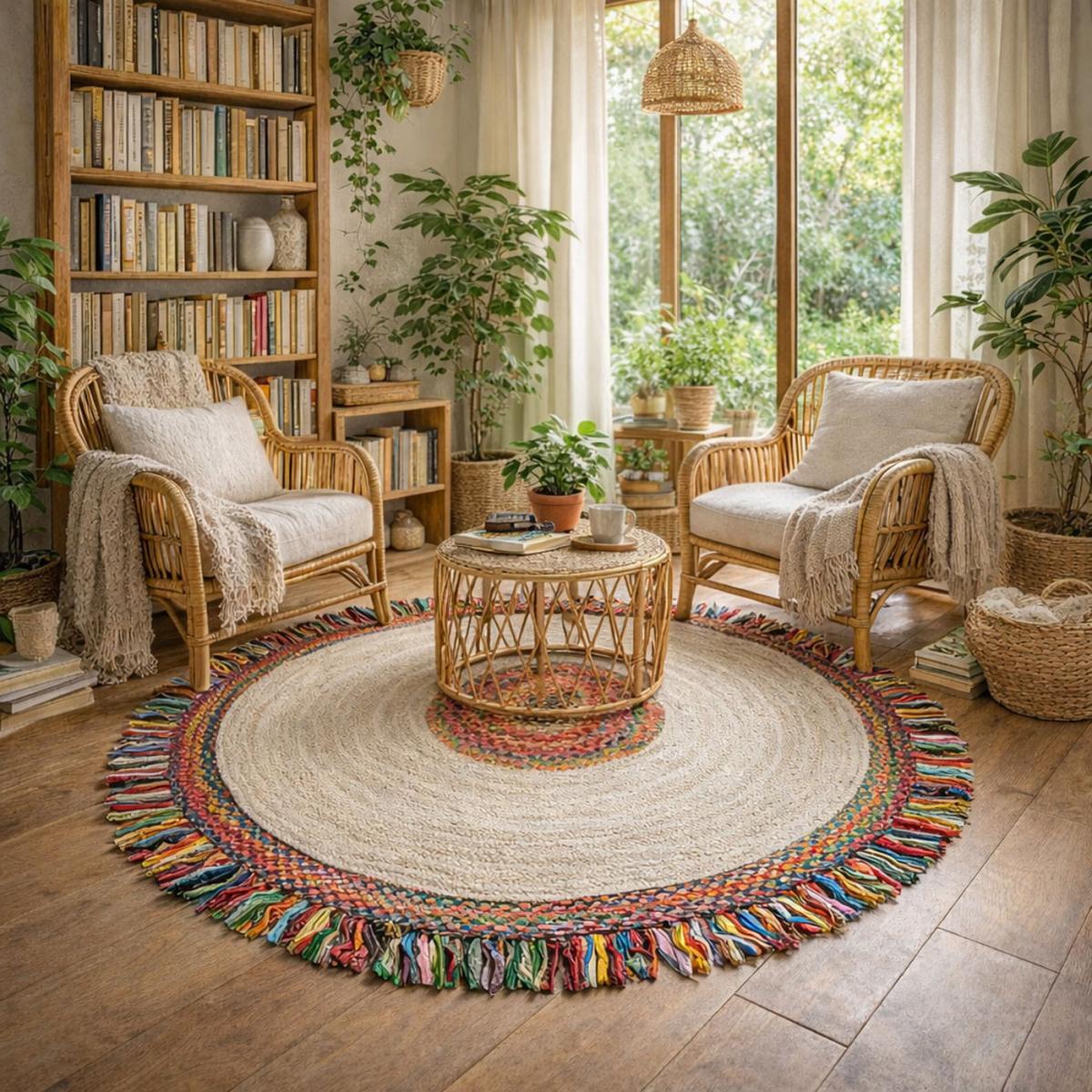 Tapis kilim rond fabriqué à la main en jute TYCUTO