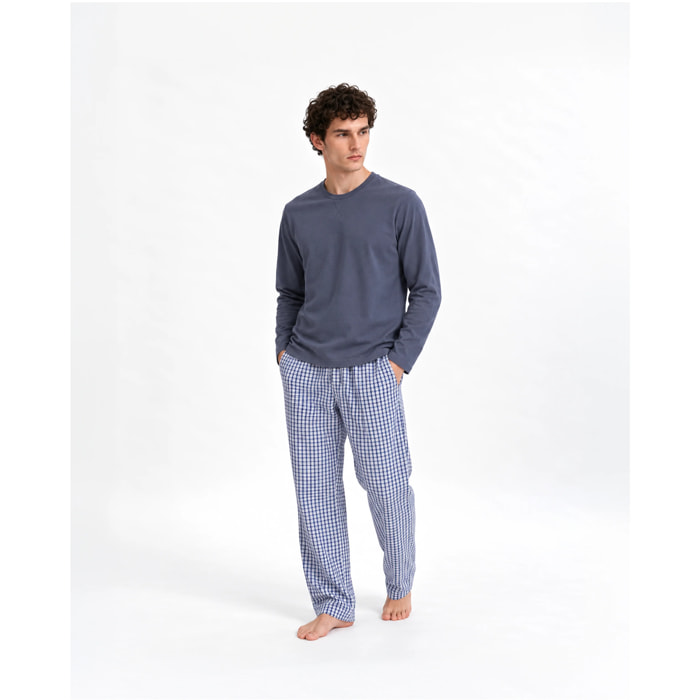 Pijama largo algodón cuadros saúl índigo