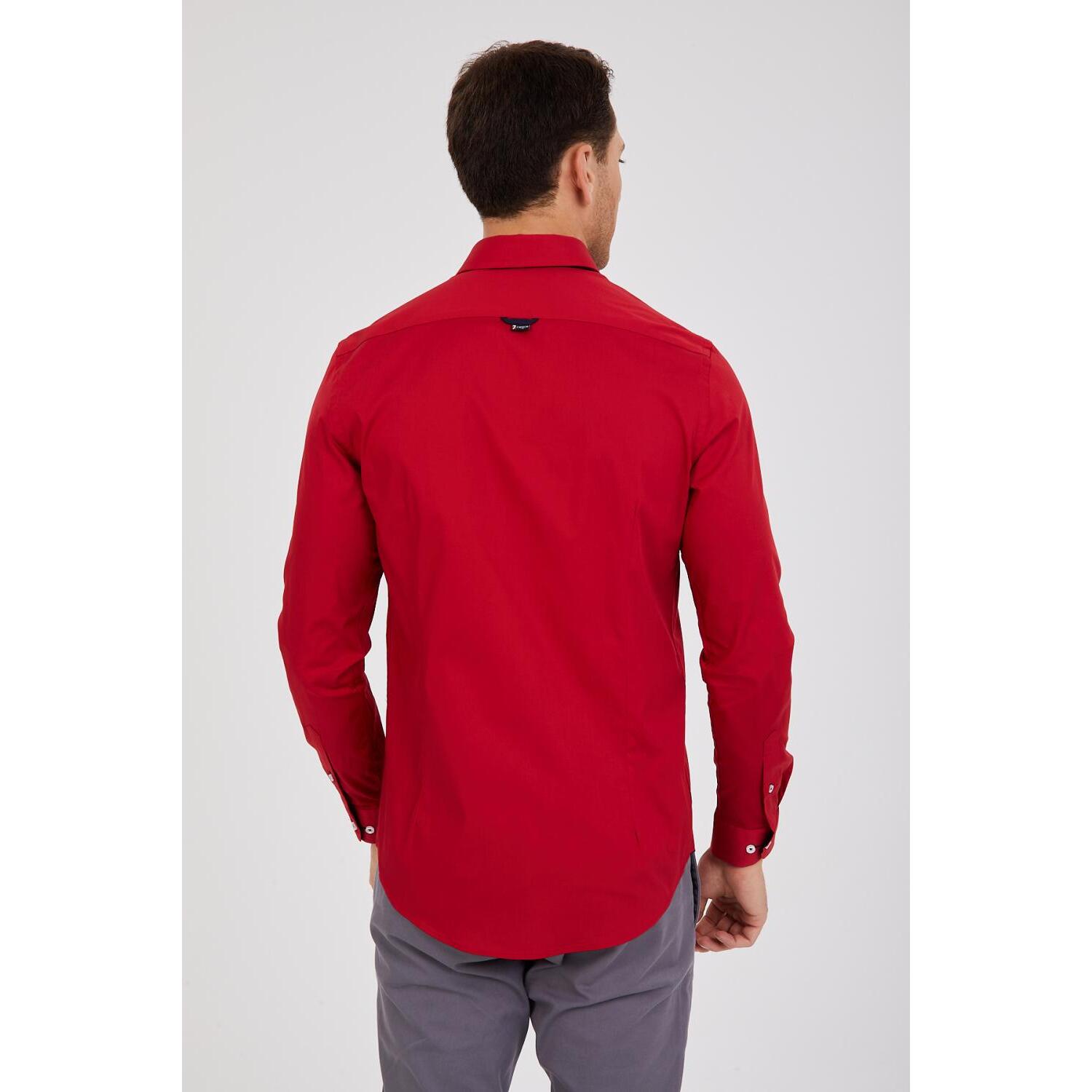 Camicia Uomo 1 Bottone Button Down Doppio Collo Piccolo Popeline Stretch Unito Rosso