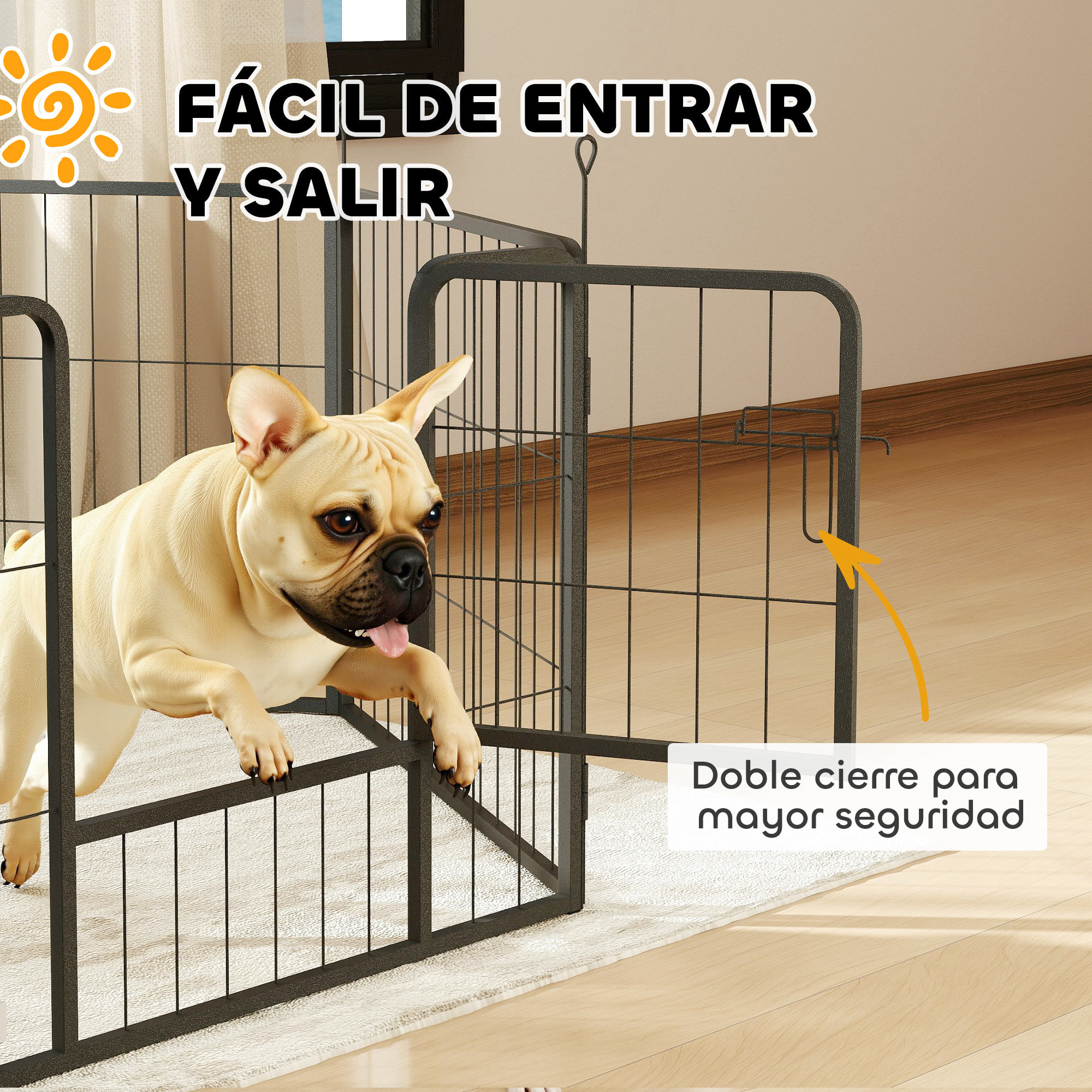 Parque para Perros de 6 Paneles de 60 cm de Altura, Vallas para Perros de Acero Plegable, con Puerta, para Interior y Exterior, Negro