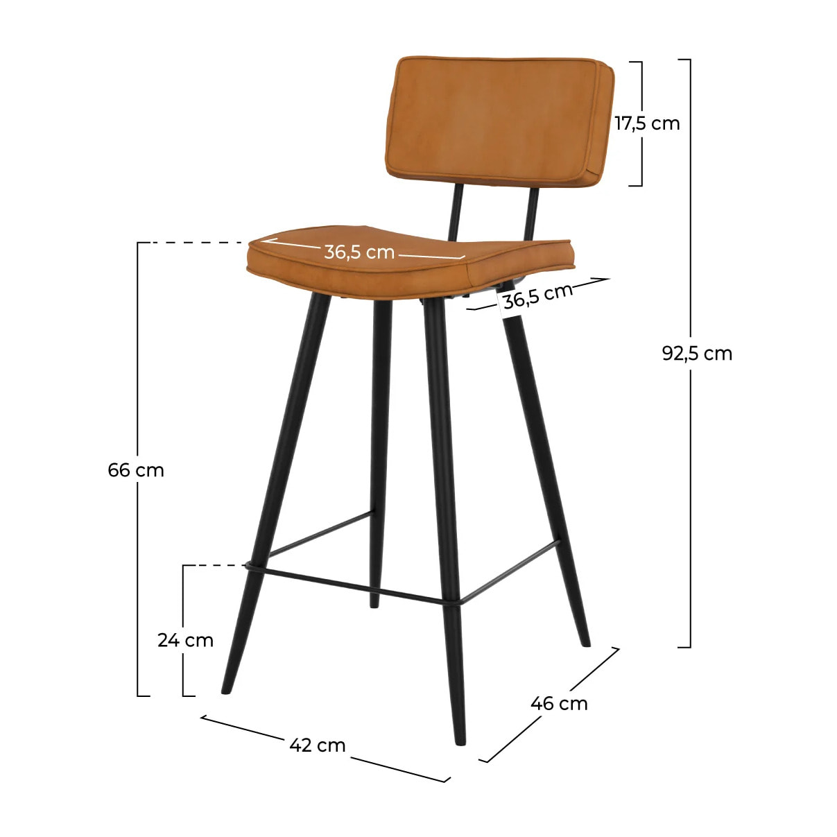 Lot de 2 chaises pour îlot central 66 cm en cuir synthétique camel - Texas